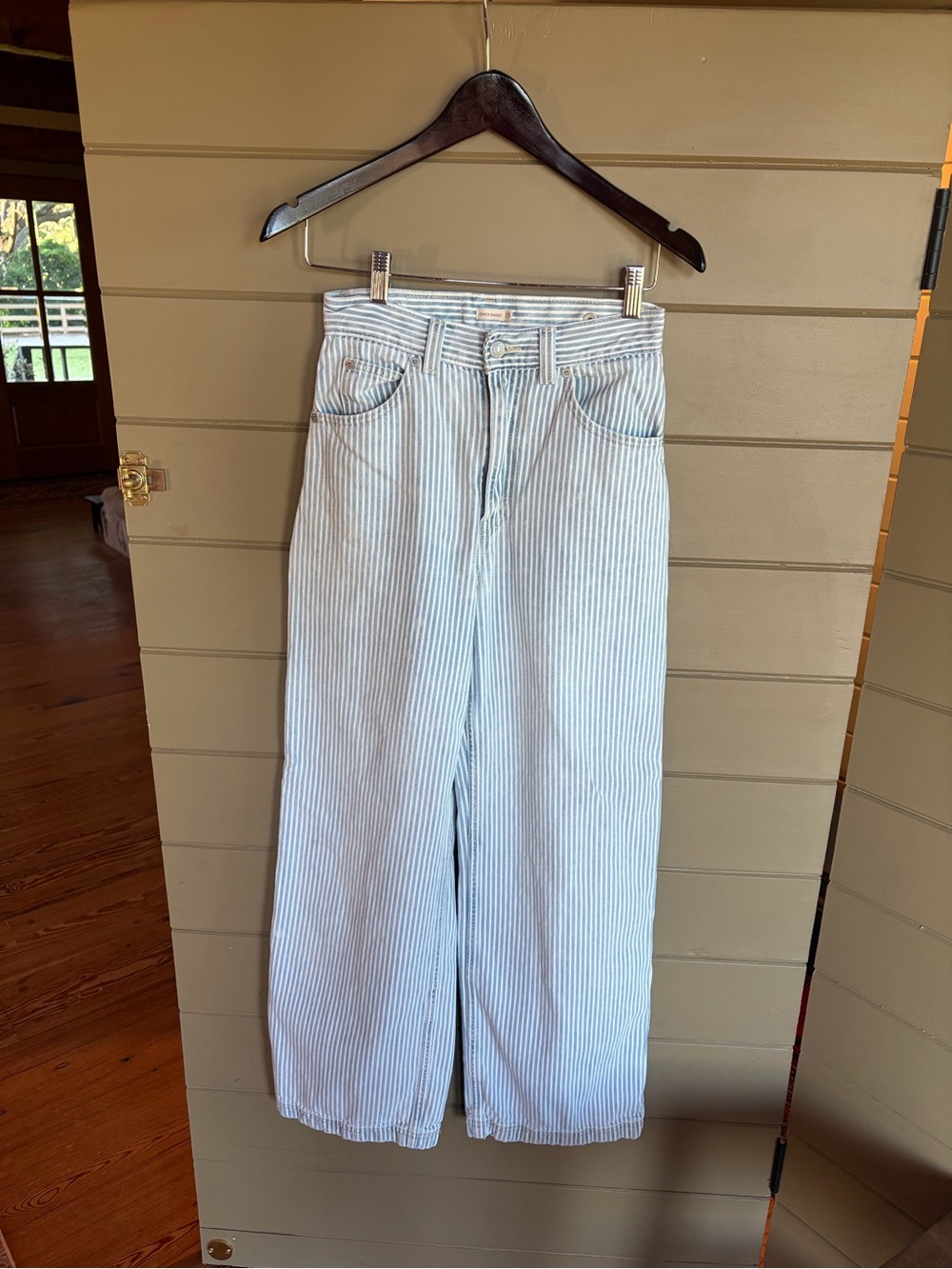 Levi’s Blue and White Striped Wide-Leg Jeans